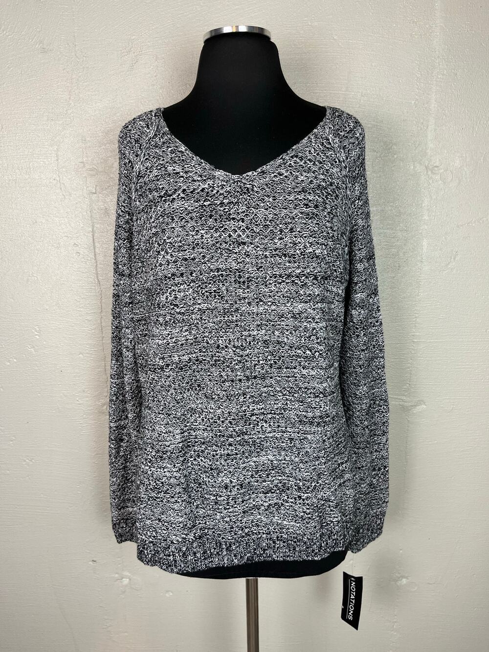 NEW Notations Women’s GARTH Black And White Long Sleeve Knit Sweater Size XL